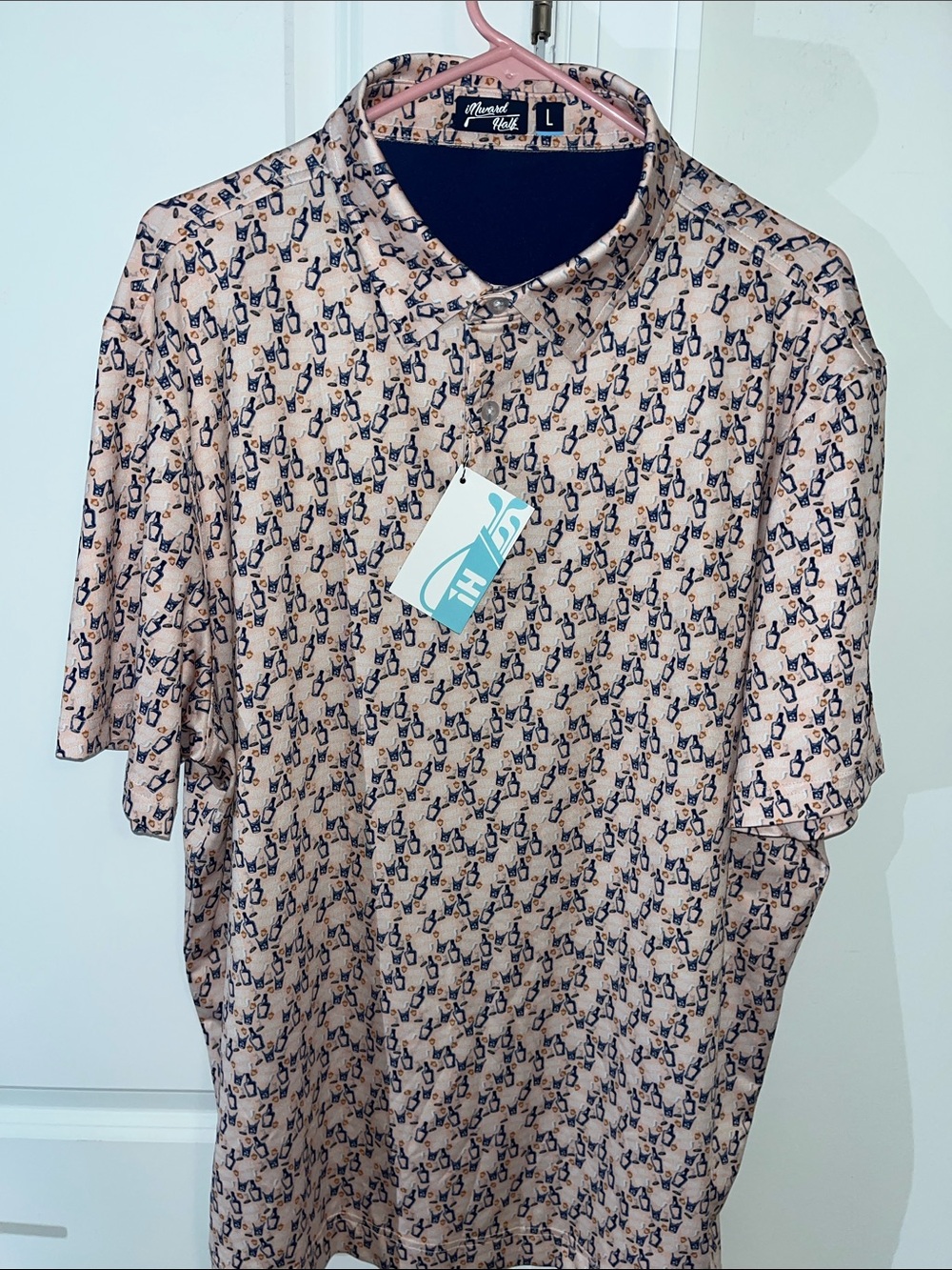 Inward Half Whisky Cigars Cocktails Print Golf Polo Shirt L Rumble on the Ridge